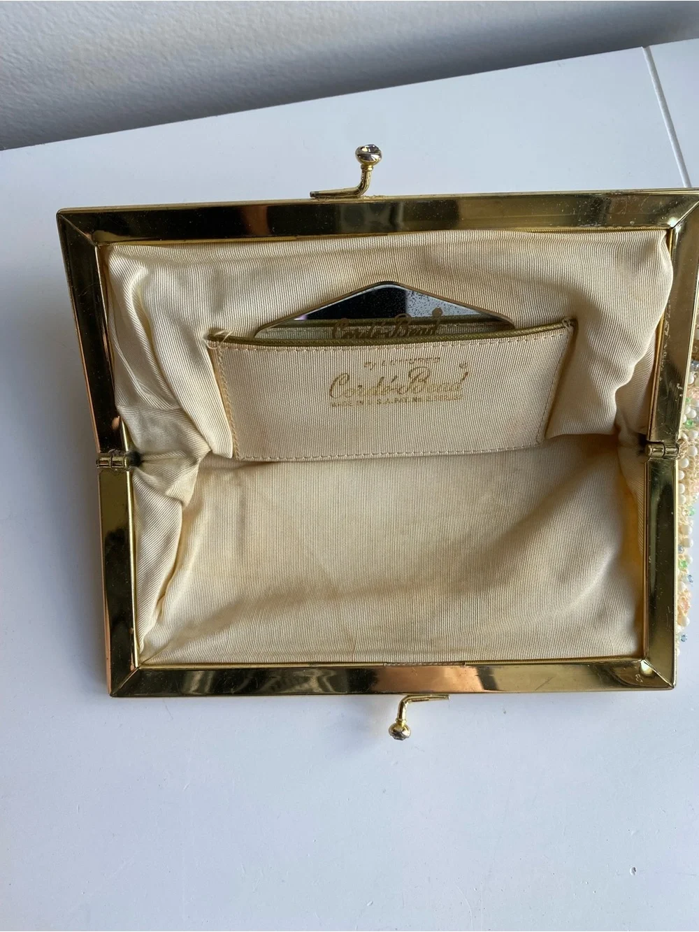 Vintage Corde Bead Purse - Beaded Pearl Accent Clutch - Picture 8 of 10